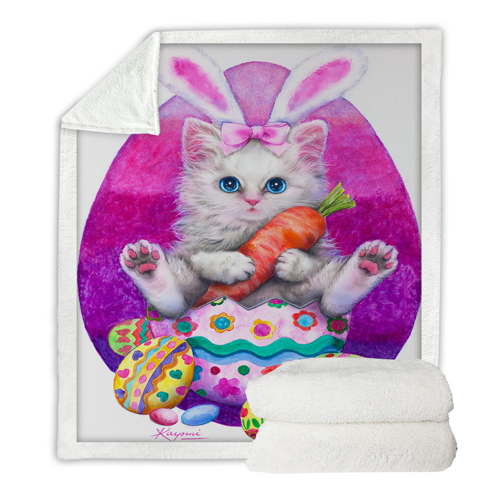 Cute Cats Easter Throws Bunny Kitten Eating Carrot