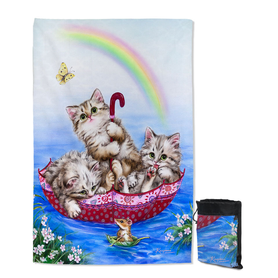Cute Cats Lightweight Beach Towel for Kids Three Kittens in the Lake