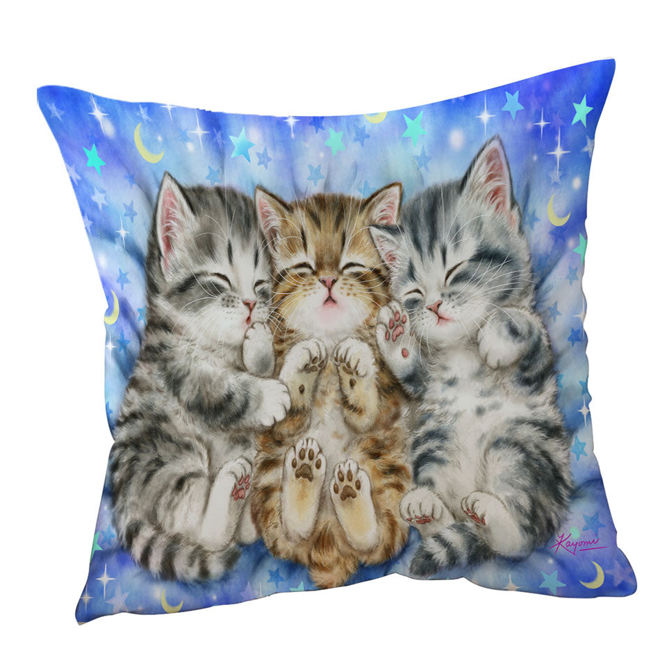 Cute Cats Nap Time Three Sweet Kittens Sofa Pillows