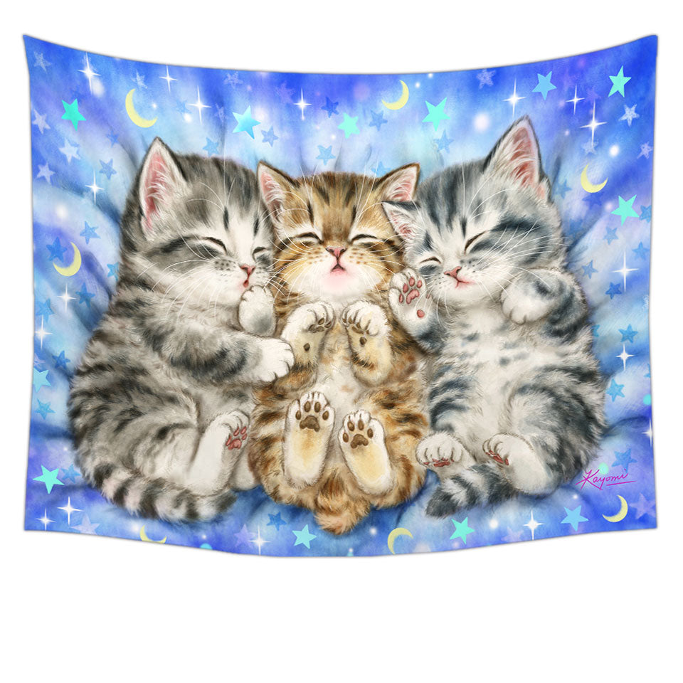 Cute Cats Nap Time Three Sweet Kittens Tapestry Wall Decor