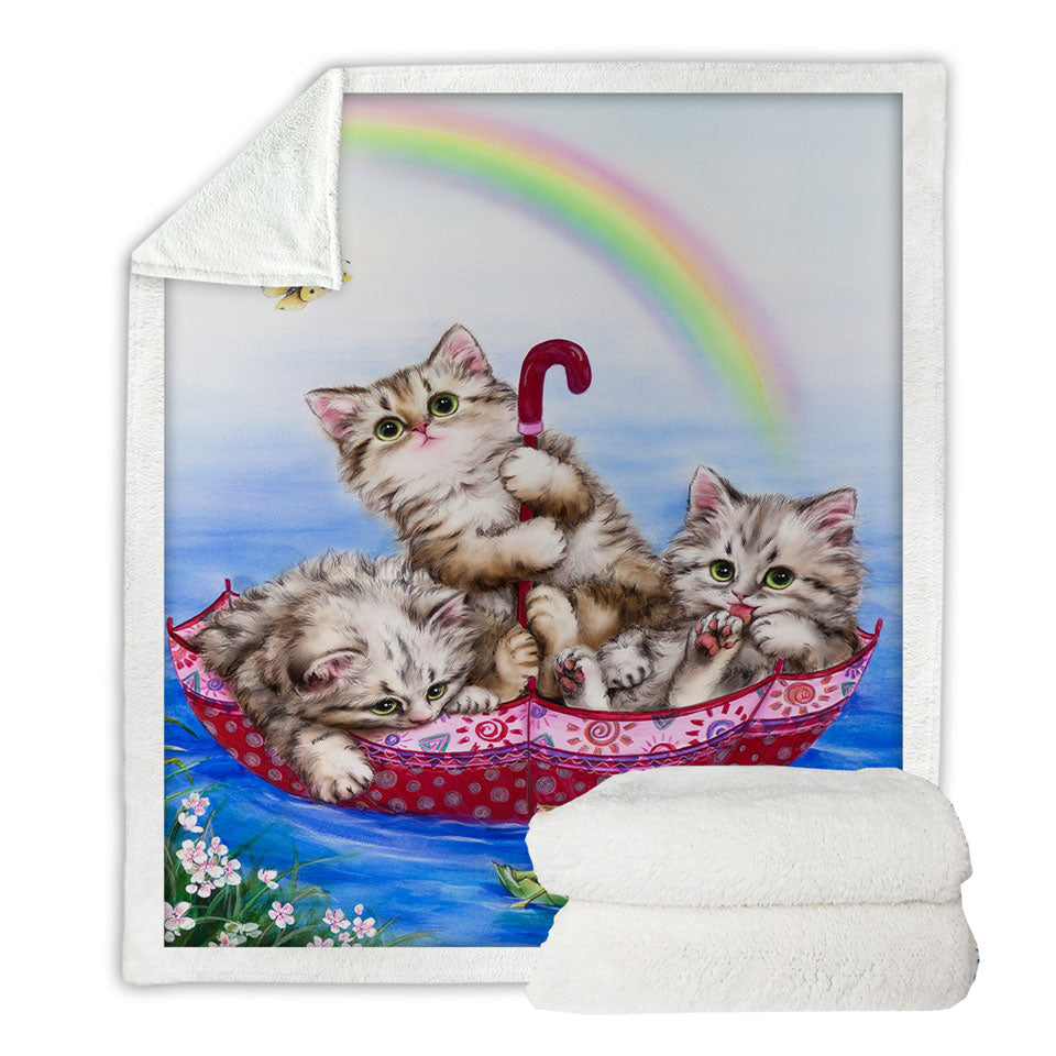 Cute Cats Sofa Blankets for Kids Three Kittens in the Lake