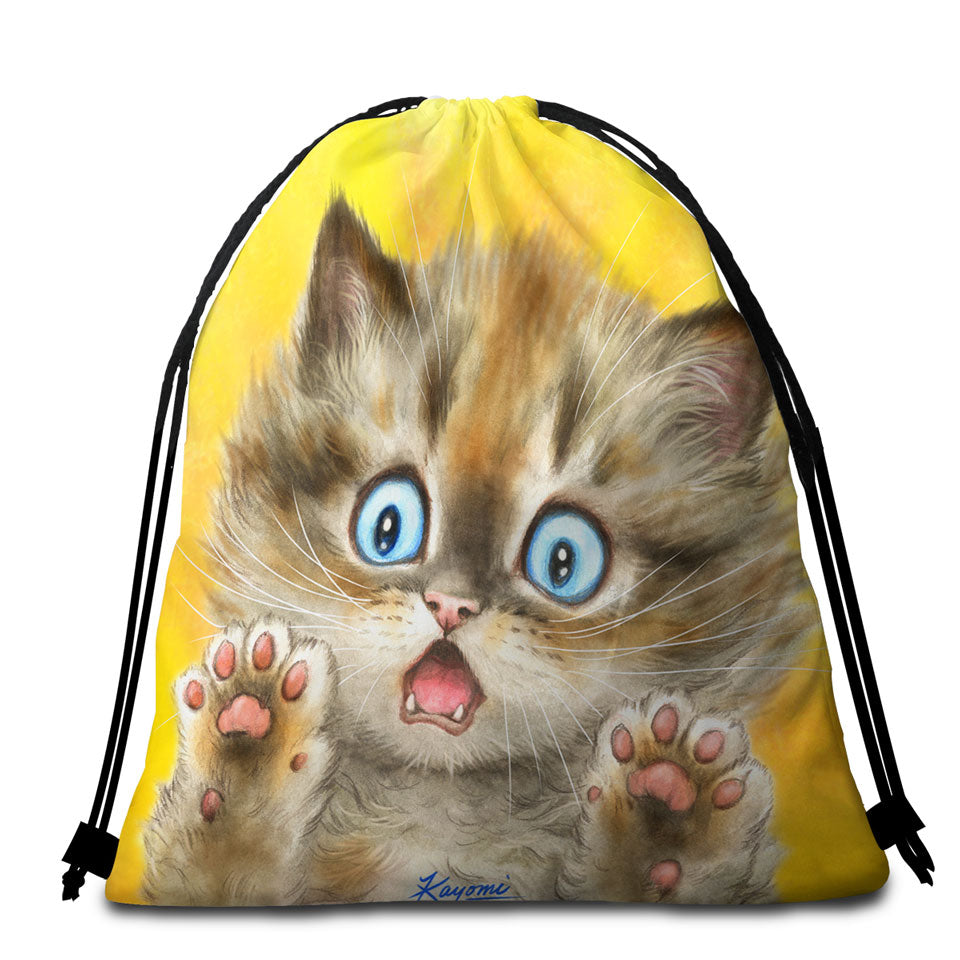 Cute Cats Terrified Baby Blue Eyes Kitten Beach Bags and Towels