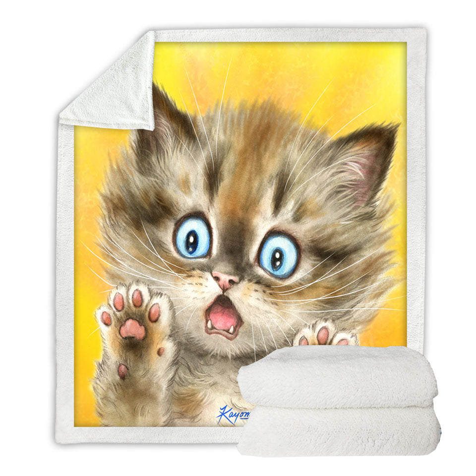 Cute Cats Terrified Baby Blue Eyes Kitten Throw Blanket