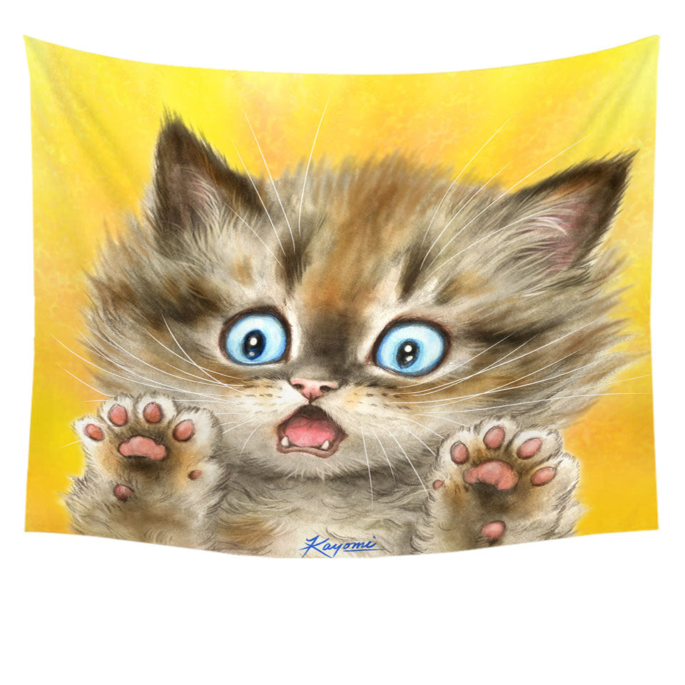 Cute Cats Terrified Baby Blue Eyes Kitten Wall Decor