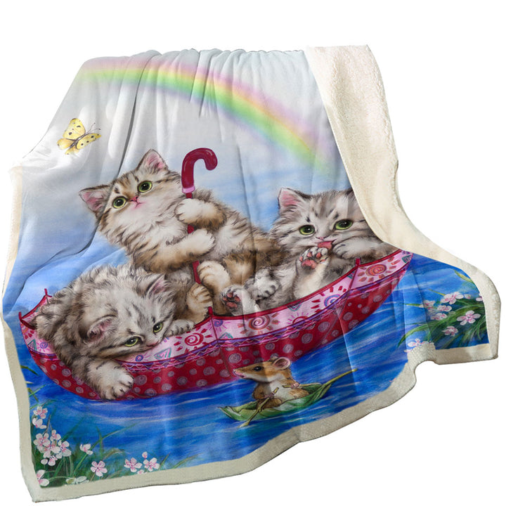 Cute Cats Throws for Kids Three Kittens in the Lake