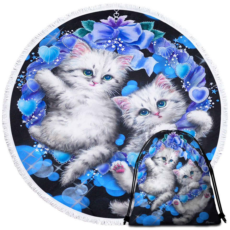 Cute Cats the Blue Wreath Kittens Beach Towels On Sale