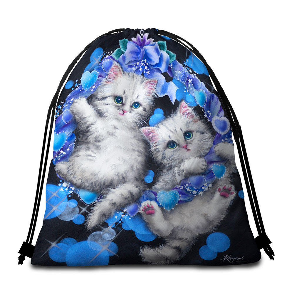 Cute Cats the Blue Wreath Kittens Beach Towels and Bags Set