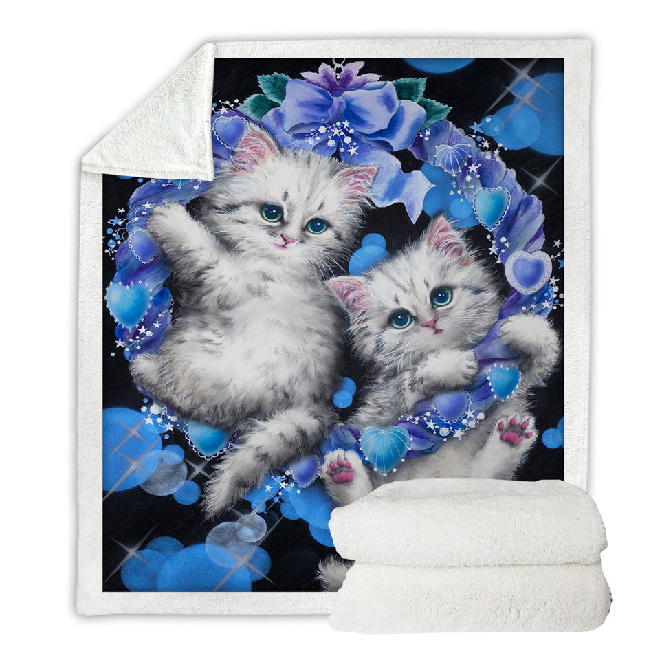 Cute Cats the Blue Wreath Kittens Decorative Blankets