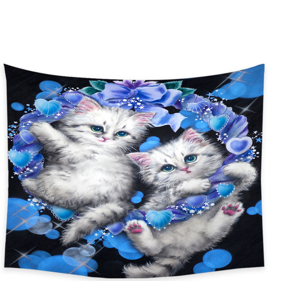 Cute Cats the Blue Wreath Kittens Hanging Fabric On Wall