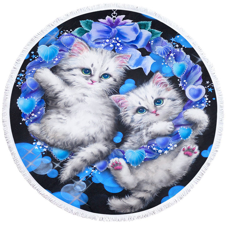 Cute Cats the Blue Wreath Kittens Microfiber Beach Towel