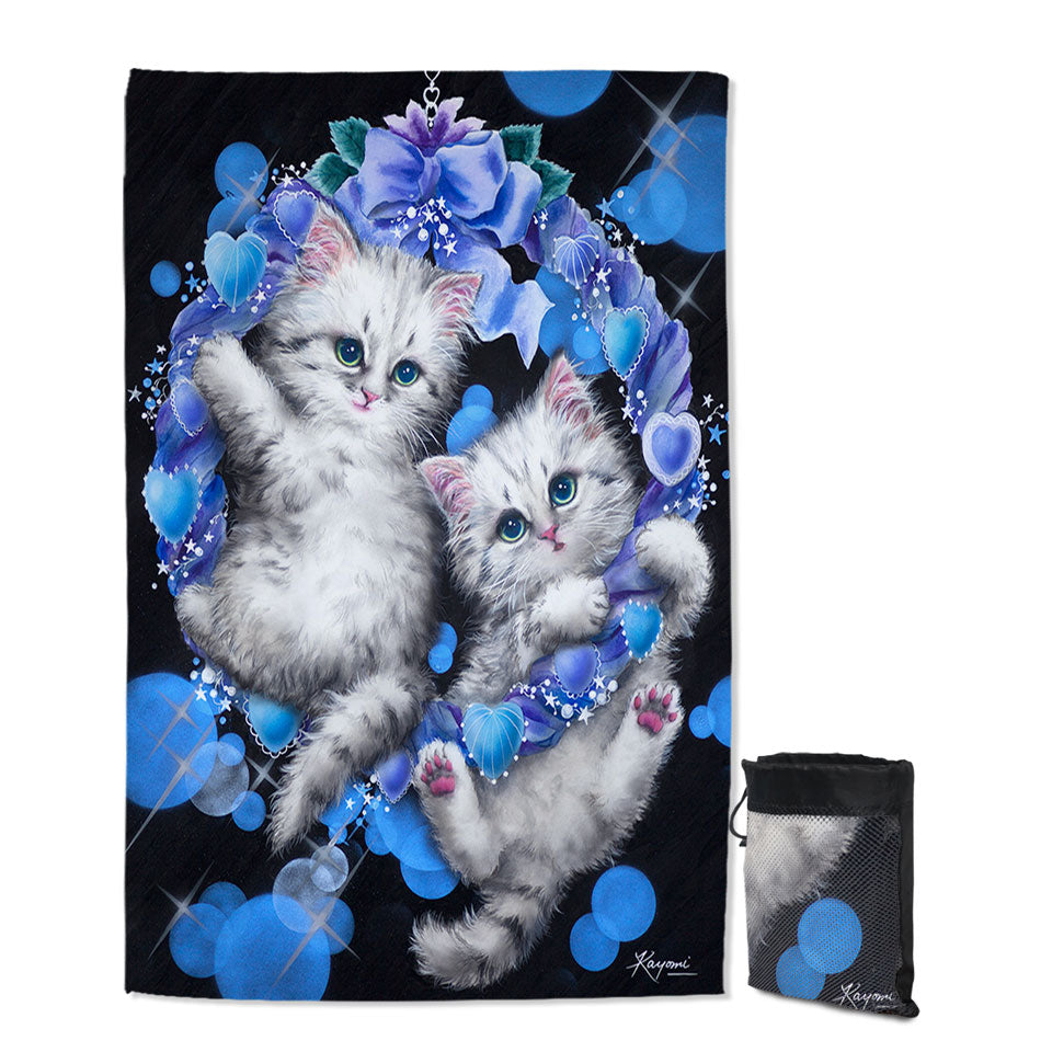 Cute Cats the Blue Wreath Kittens Thin Beach Towels