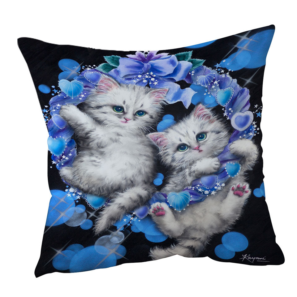 Cute Cats the Blue Wreath Kittens Throw Cushions