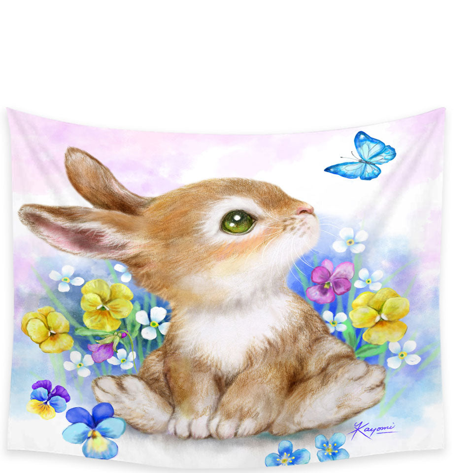 Cute Children Tapestry Wall Decor Art Designs Flowers Bunny and Butterfly