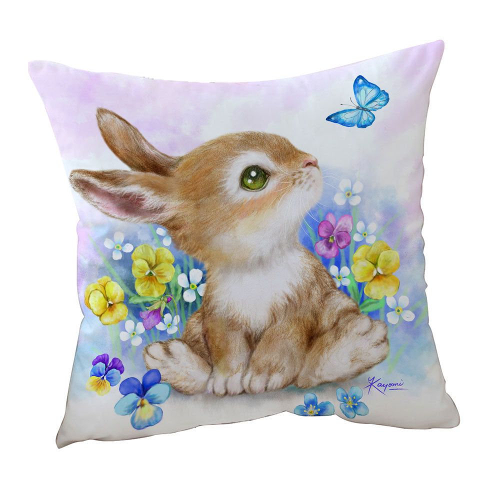 Cute Children Throw Pillow Cover Art Designs Flowers Bunny and Butterfly