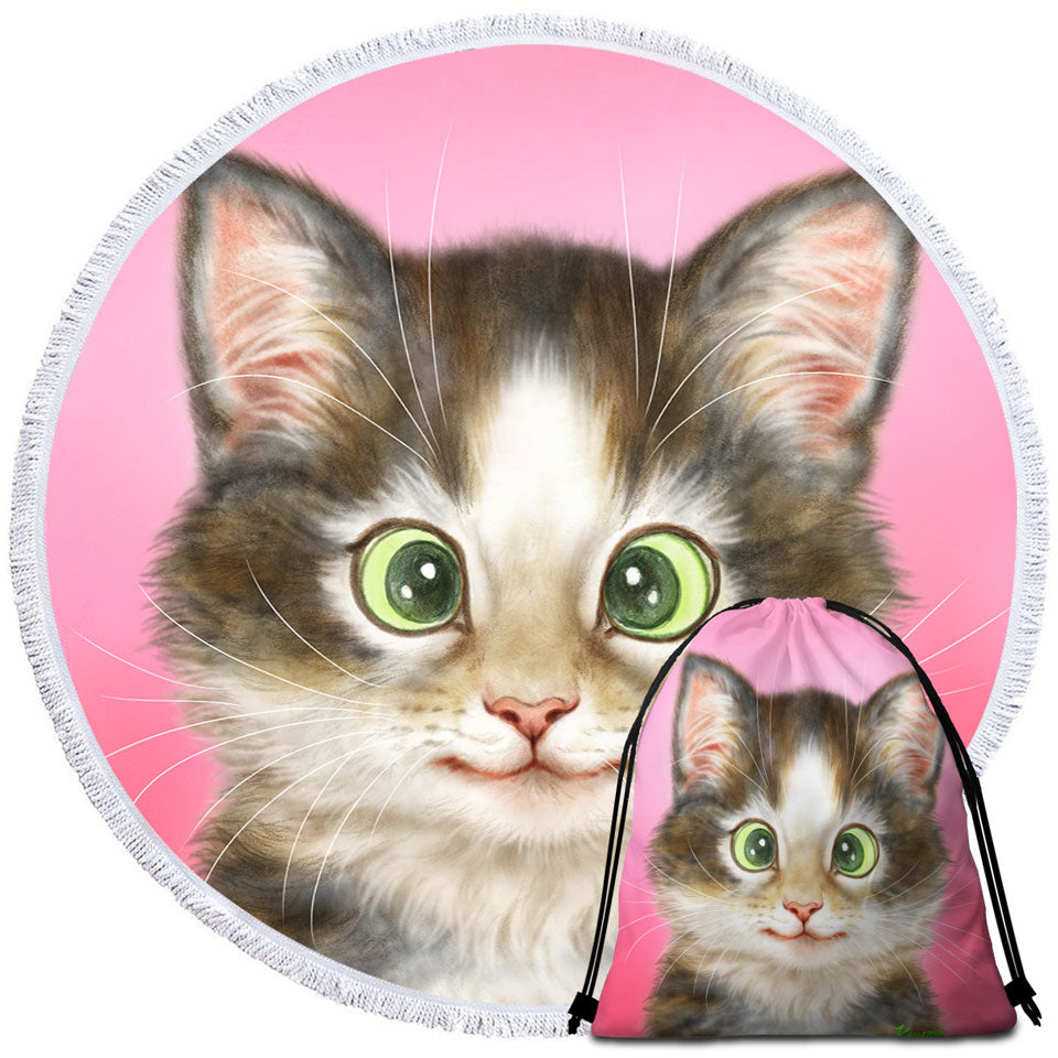 Cute Childrens Beach Towels Cats Drawings Sweet Black Brown Kitten