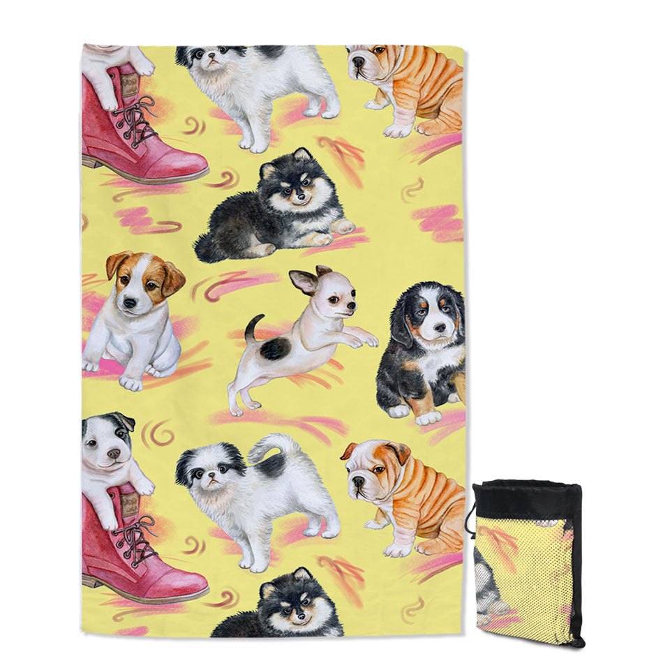 Cute Childrens Beach Towels Dogs Puppies Quick Dry Towel