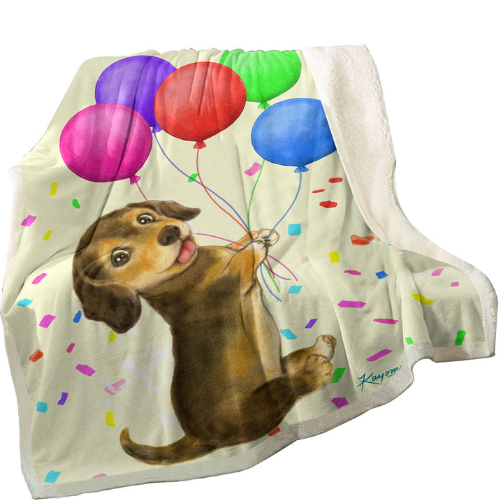 Cute Childrens Fleece Blankets Designs Balloon Dachshund Throw Blanket