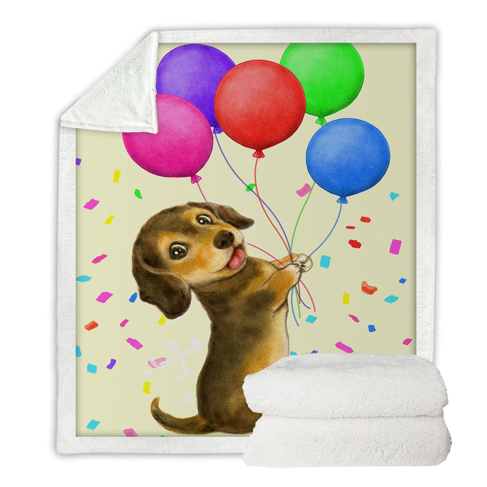 Cute Childrens Throws Designs Balloon Dachshund Sherpa Blanket
