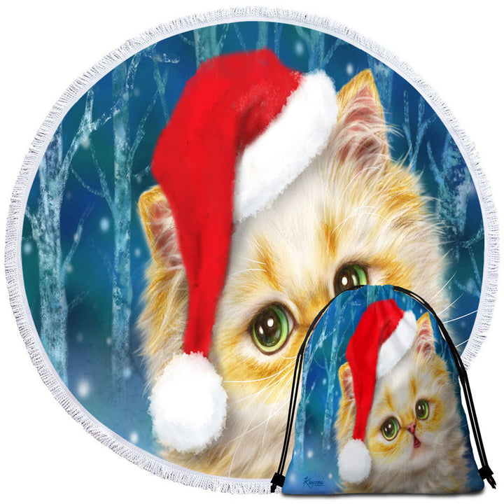 Cute Christmas Beach Towels Cat Design Ginger Santa Kitten