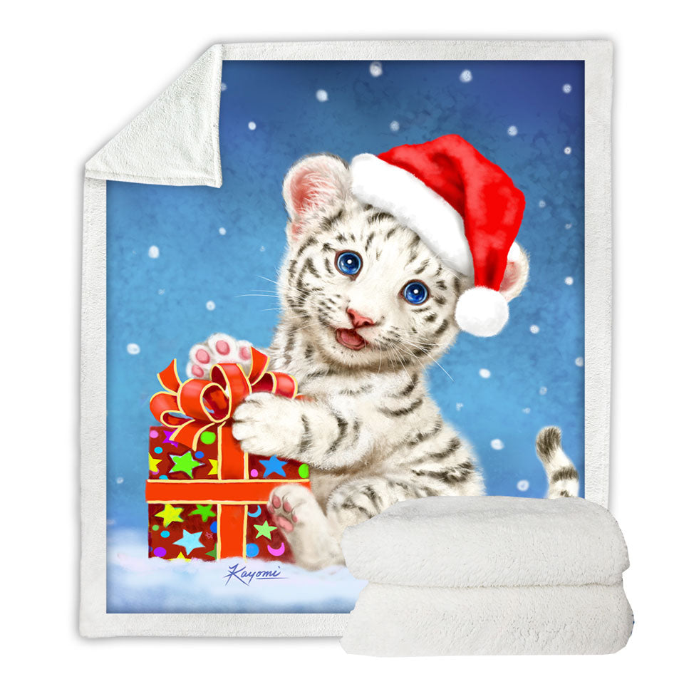 Cute Christmas Couch Throws White Tiger Cub Gift