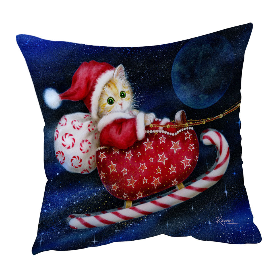 Cute Christmas Decorative Cushions Design Candy Sleigh Kitten