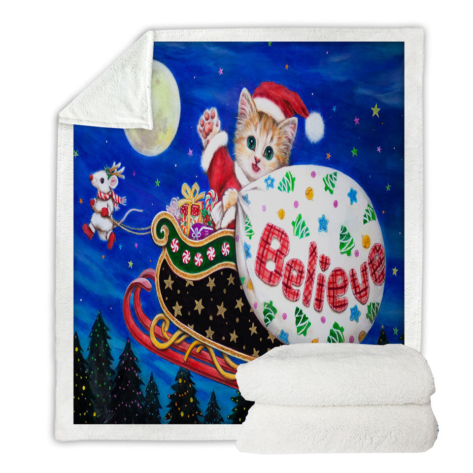 Cute Christmas Design Fleece Blankets Mouse and Cat