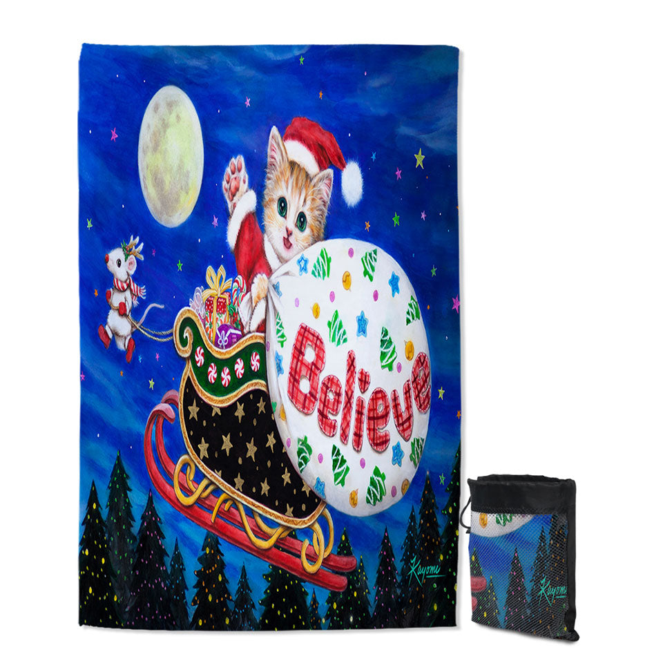 Cute Christmas Design Microfiber Towels For Travel Mouse and Cat