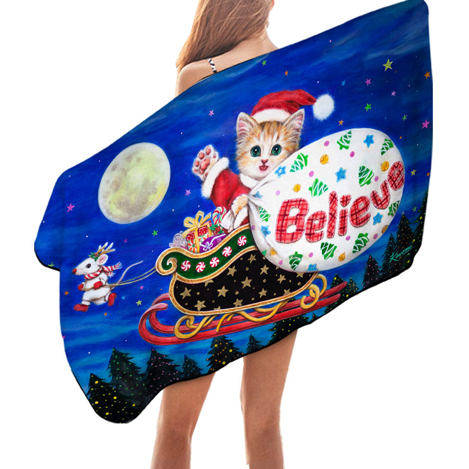 Cute Christmas Design Microfibre Beach Towels Mouse and Cat