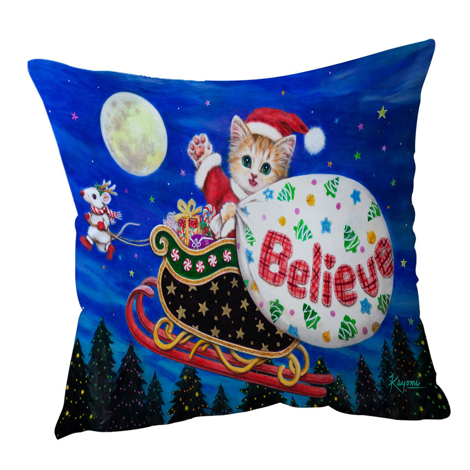 Cute Christmas Design Throw Pillows Mouse and Cat