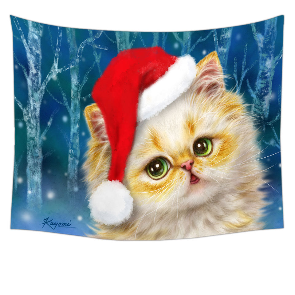 Cute Christmas Hanging Fabric On Wall Cat Design Ginger Santa Kitten