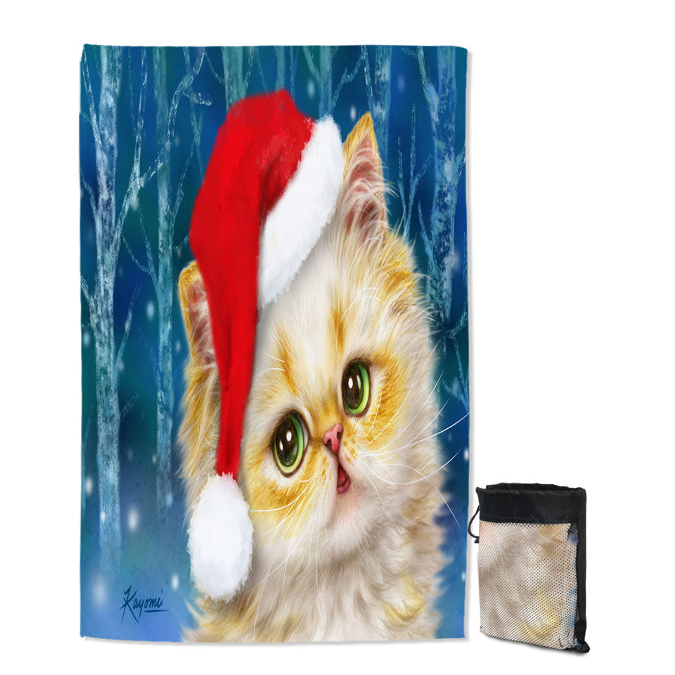 Cute Christmas Thin Beach Towels Cat Design Ginger Santa Kitten