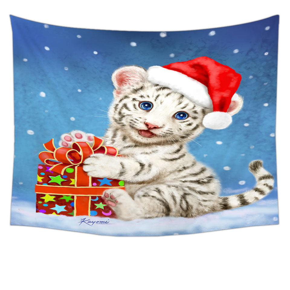 Cute Christmas Wall Decor White Tiger Cub Gift