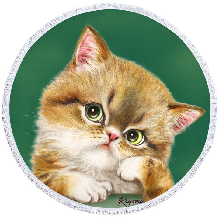 Cute Circle Beach Towel Cats Art the Thinker Kitten