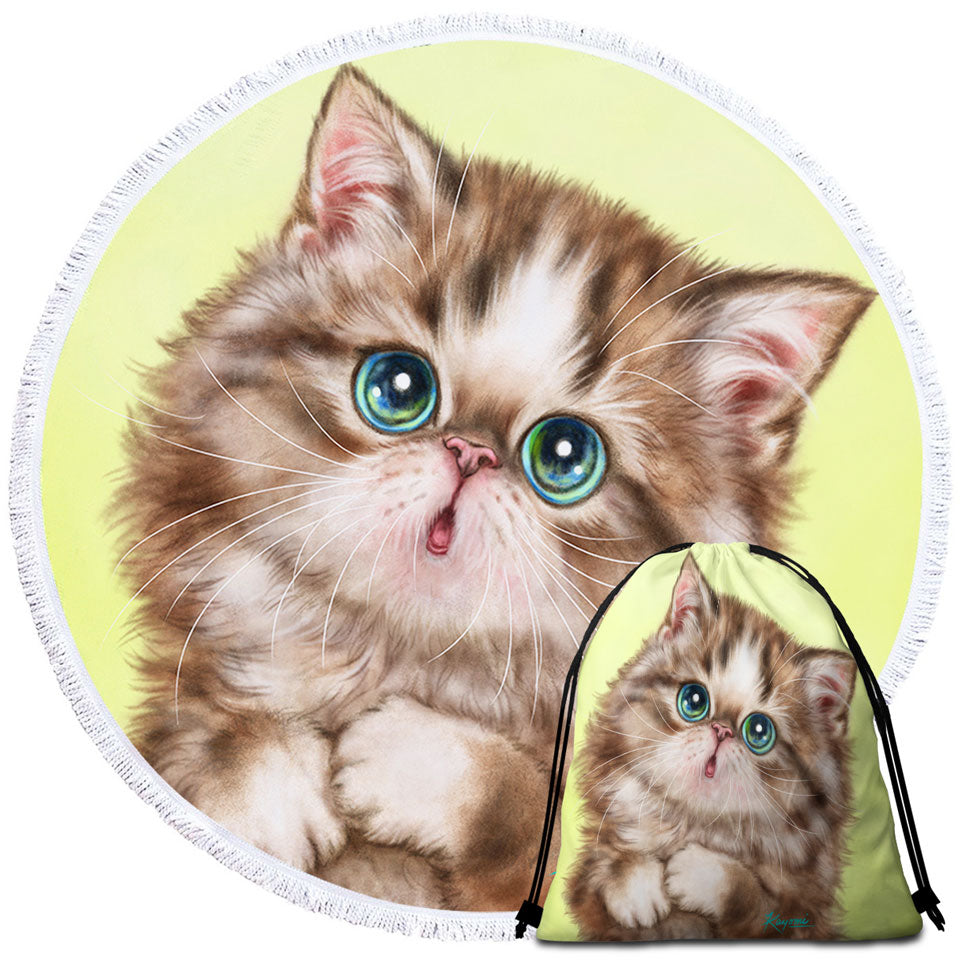 Cute Circle Beach Towel Kittens Drawings Brown Tabby Kitty Cat