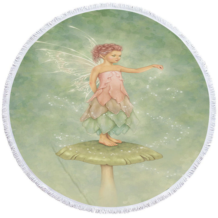 Cute Circle Beach Towels Little Mushroom Fairy with Magical Dust