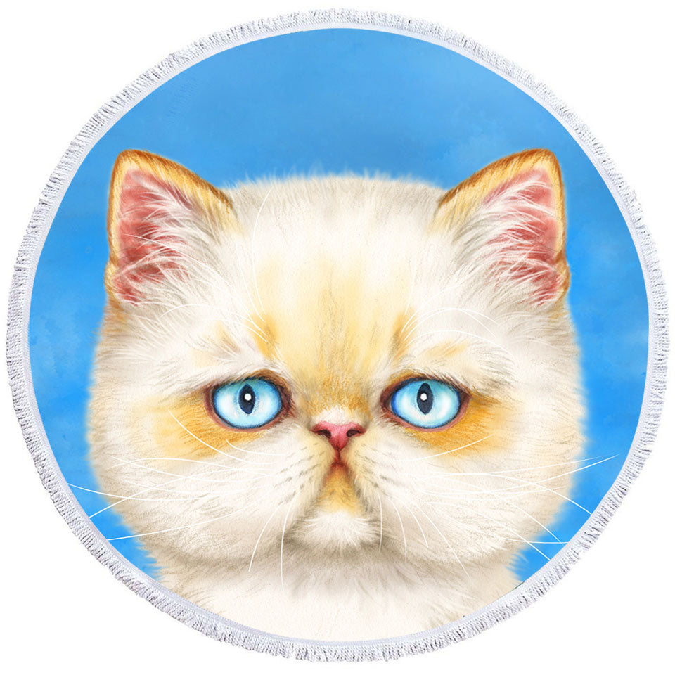 Cute Circle Beach Towels with White Ginger Serious Cat