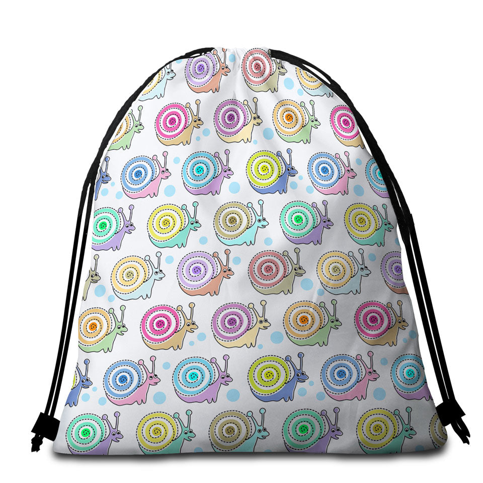 Cute Colorful Snails Beach Towel Bags