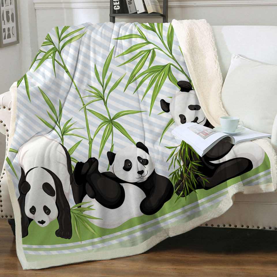 Cute Couch Throws with Little Pandas and Bamboo