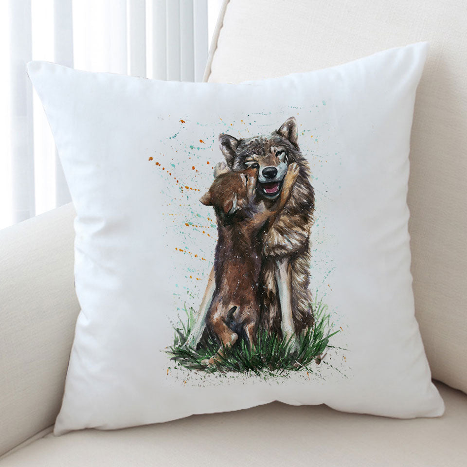 Cute Cushion Covers Art Painting Momma Wolf and her Pup