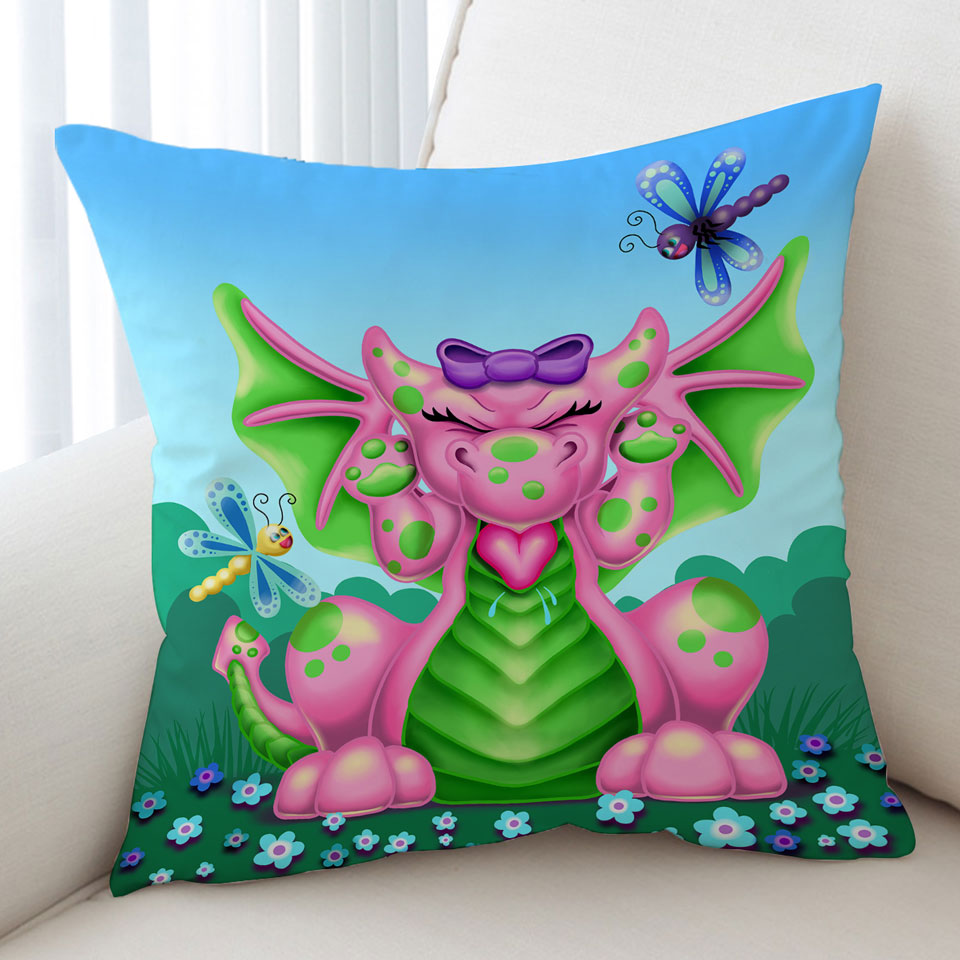 Cute Cushion Covers Dragonflies vs Girl Pink Dragon