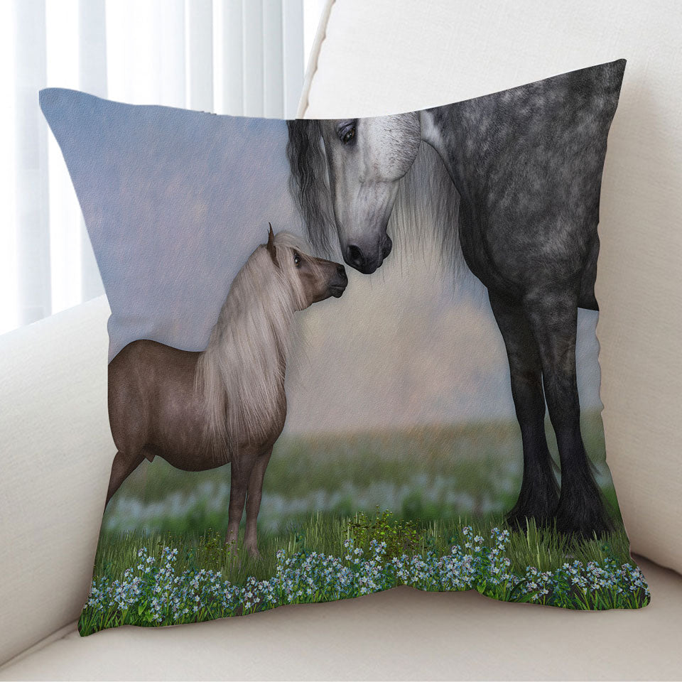 Cute Cushion Covers Horses Art Momma with Cute Foal in the Meadow