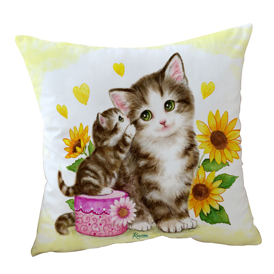 Cute Cushion Covers Sunflower Cats Mother and Daughter