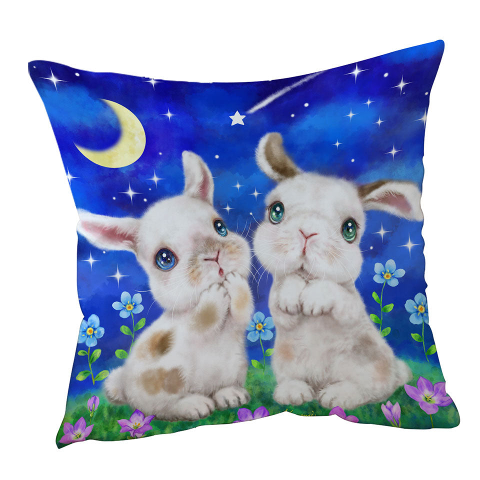 Cute Cushion Covers for Kids Art Designs Starry Night Bunnies