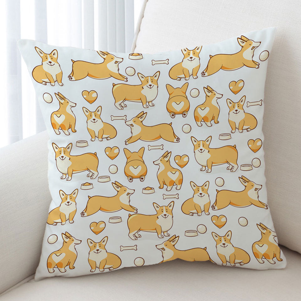 Cute Cushion Covers with Corgi Dog Heart and Bone Pattern