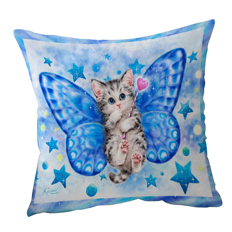 Cute Cushion Covers with Kitten Designs Blue Butterfly Kitty Cat