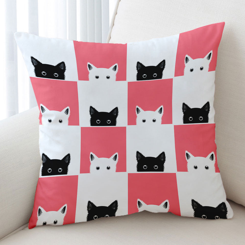 Cute Cushion Covers with Pink White Panel and Black White Cats