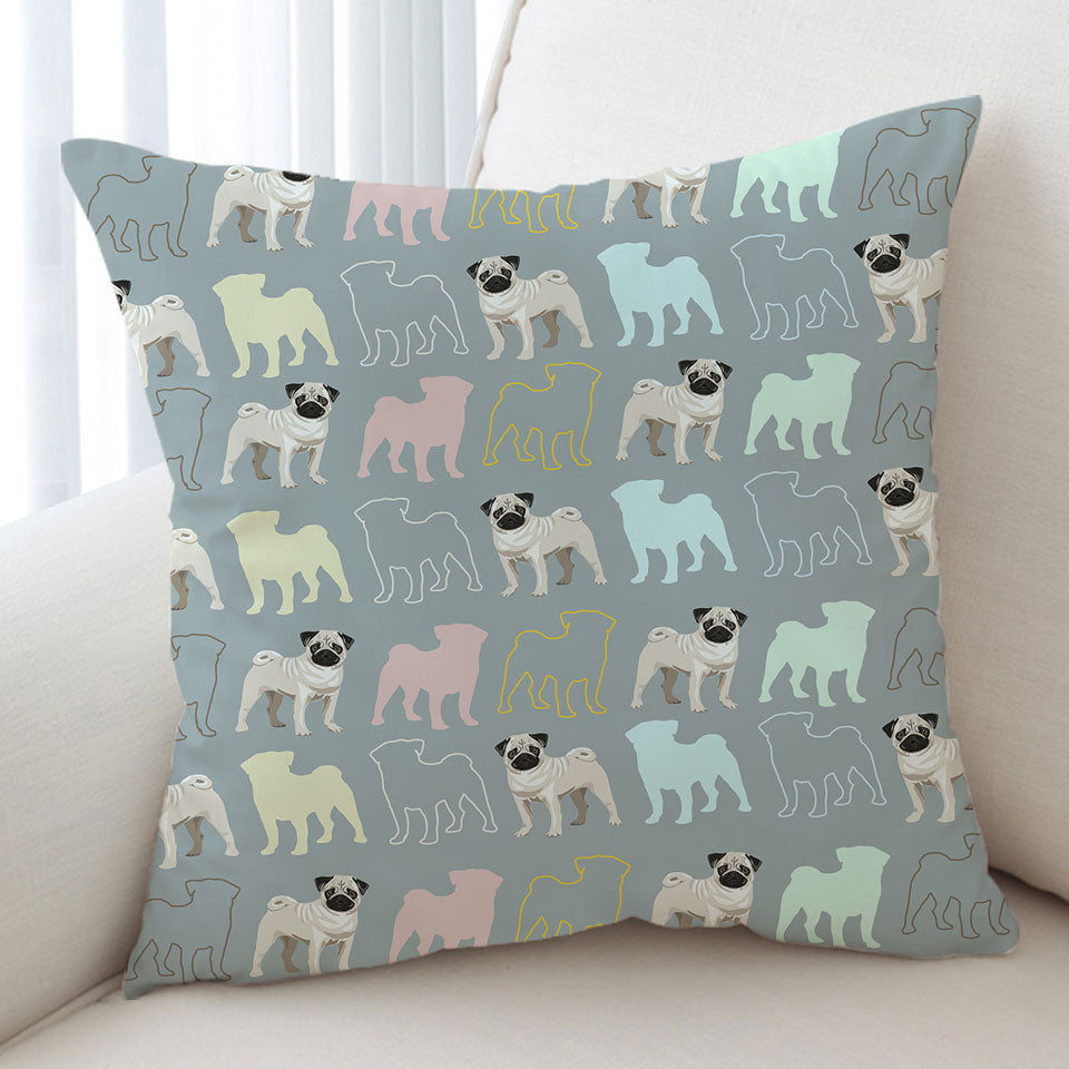 Cute Cushion Covers with Pug and Pugs Multi Colored Silhouettes