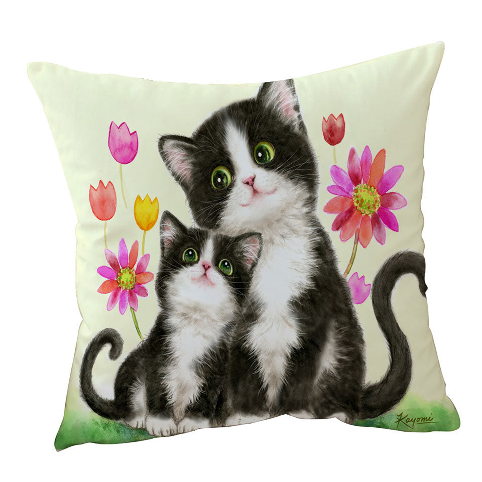 Cute Cushions Black and White Cats Mother and Daughter