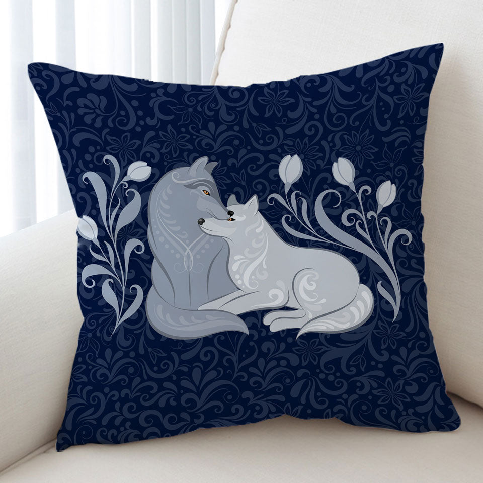 Cute Cushions Blue Flowers and Wolves
