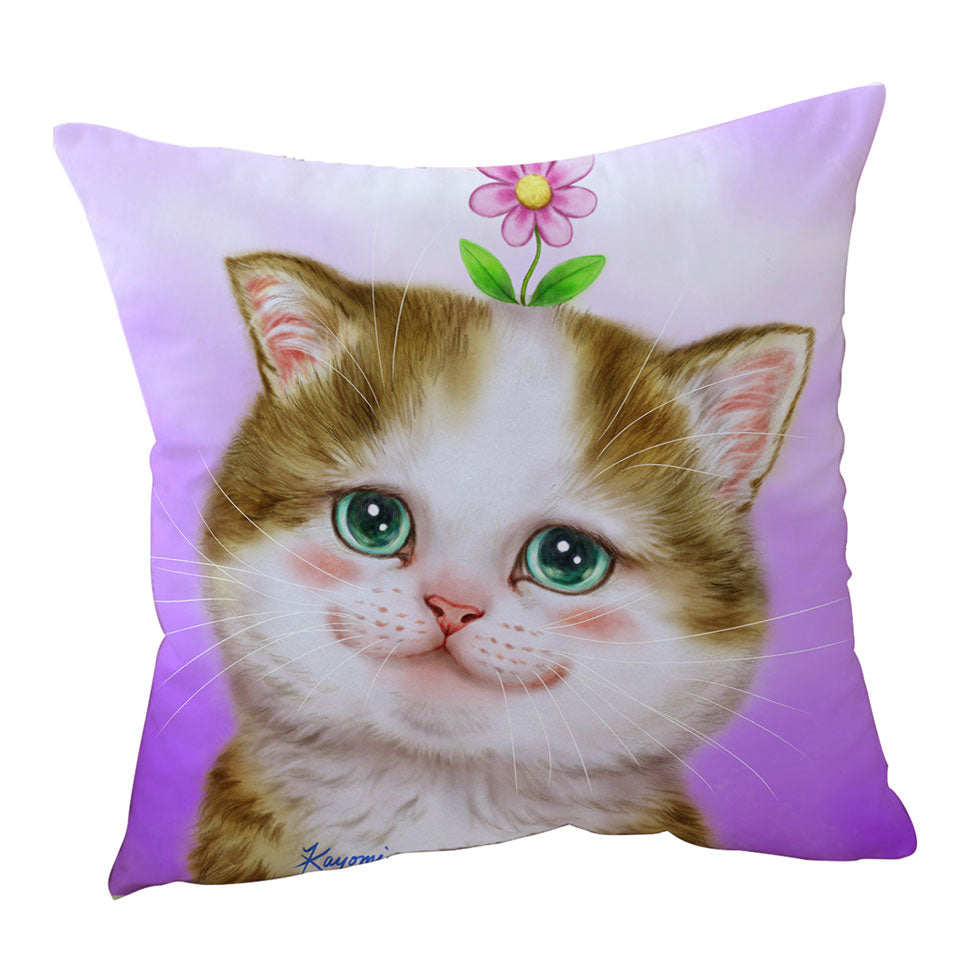 Cute Cushions Cats Prints Blushing Sweet Flower Kitten